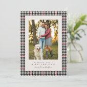 Houndstooth Black en red one foto met Kerstmis Feestdagenkaart (Staand voorkant)