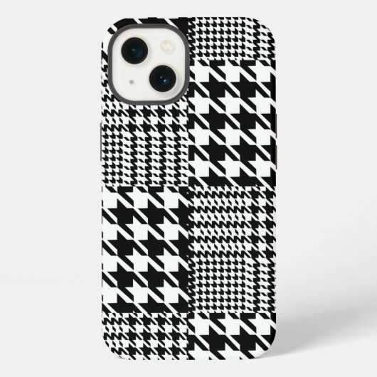 Houndstooth Black en White Patchwork Patroon iPhone Hoesje (Achterkant)