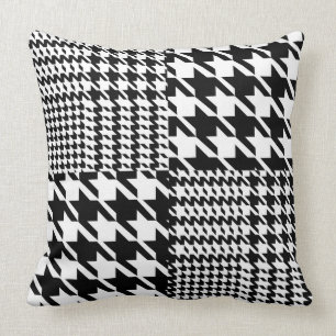 Houndstooth Black en White Patchwork Patroon Kussen