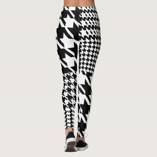 Houndstooth Black en White Patchwork Patroon Leggings (Achterkant)