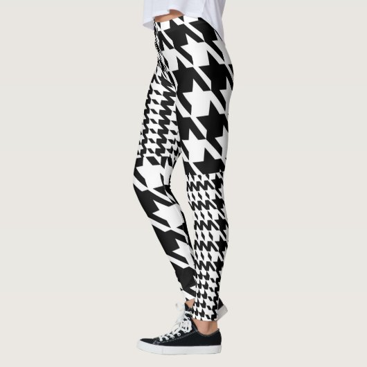 Houndstooth Black en White Patchwork Patroon Leggings (Links)