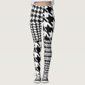 Houndstooth Black en White Patchwork Patroon Leggings (Voorkant)