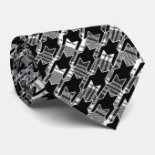 Houndstooth Black en White Patchwork Patroon Stropdas (Opgerold)