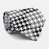 Houndstooth Black en White Patchwork Patroon Stropdas (Opgerold)