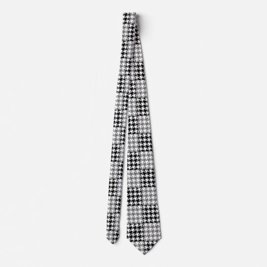 Houndstooth Black en White Patchwork Patroon Stropdas (Achterkant)
