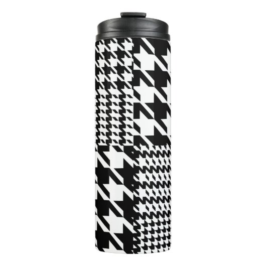 Houndstooth Black en White Patchwork Patroon Thermosbeker (Voorkant)