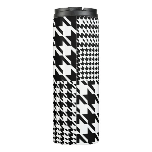 Houndstooth Black en White Patchwork Patroon Thermosbeker (Achterkant)