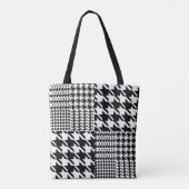 Houndstooth Black en White Patchwork Patroon Tote Bag (Achterkant)