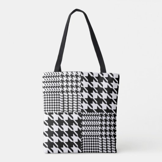 Houndstooth Black en White Patchwork Patroon Tote Bag (Achterkant)