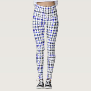 Houndstooth blauw zwart en wit geruit patroon leggings