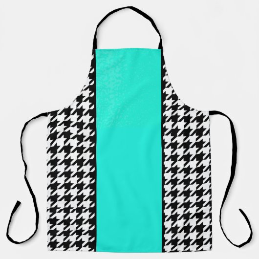 Houndstooth, blauwgroen, zwart, en wit, ingecheckt schort (Voorkant)