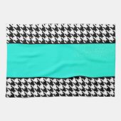 Houndstooth, blauwgroen, zwart, en wit, ingecheckt theedoek (Horizontaal)