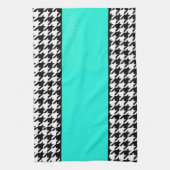 Houndstooth, blauwgroen, zwart, en wit, ingecheckt theedoek (Verticaal)