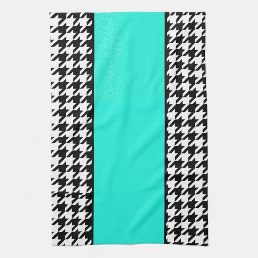 Houndstooth, blauwgroen, zwart, en wit, ingecheckt theedoek (Verticaal)