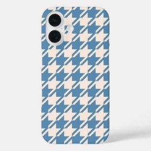 Houndstooth Blue+Cream Big Pattern iPhone 16 Hoesje