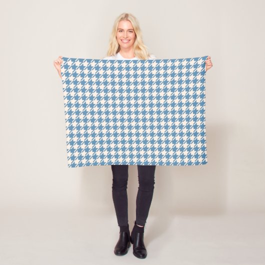 Houndstooth Blue+Cream Pattern Fleece Deken (In situ)