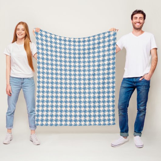 Houndstooth Blue+Cream Pattern Fleece Deken (In situ)