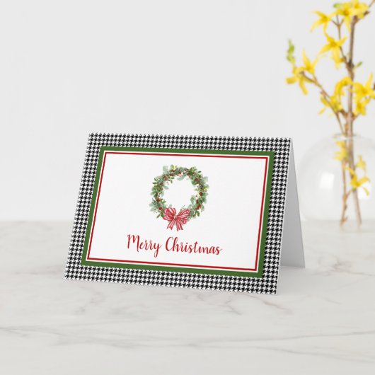 Houndstooth Border Vakantie Groeten Kaart (Gele Bloem)