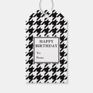 Houndstooth BW Birthday Gift Labels Cadeaulabel