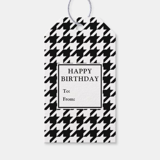 Houndstooth BW Birthday Gift Labels Cadeaulabel (Voorkant)