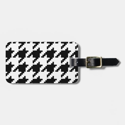 Houndstooth Check Patroon met 8 bits Pixel Bagagelabel (Voorkant horizontaal)