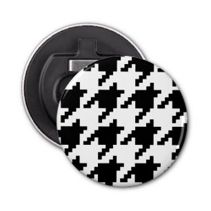 Houndstooth Check Patroon met 8 bits Pixel Button Flesopener