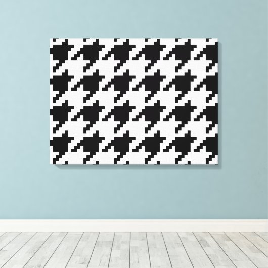 Houndstooth Check Patroon met 8 bits Pixel Canvas Afdruk (Insitu (Houten vloer))