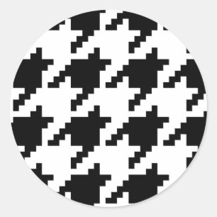 Houndstooth Check Patroon met 8 bits Pixel Ronde Sticker