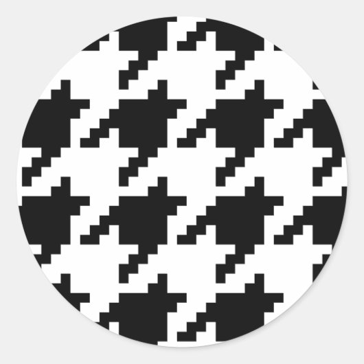 Houndstooth Check Patroon met 8 bits Pixel Ronde Sticker (Voorkant)