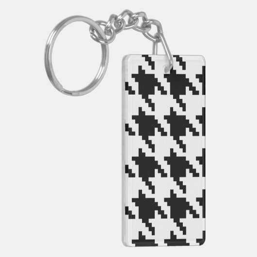 Houndstooth Check Patroon met 8 bits Pixel Sleutelhanger (Voorkant Links)