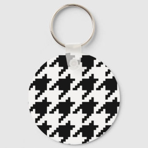 Houndstooth Check Patroon met 8 bits Pixel Sleutelhanger