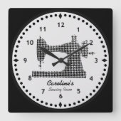 Houndstooth Check Sewing Machine Wall Clock Vierkante Klok (Voorkant)