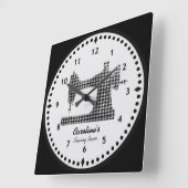 Houndstooth Check Sewing Machine Wall Clock Vierkante Klok (Hoek)