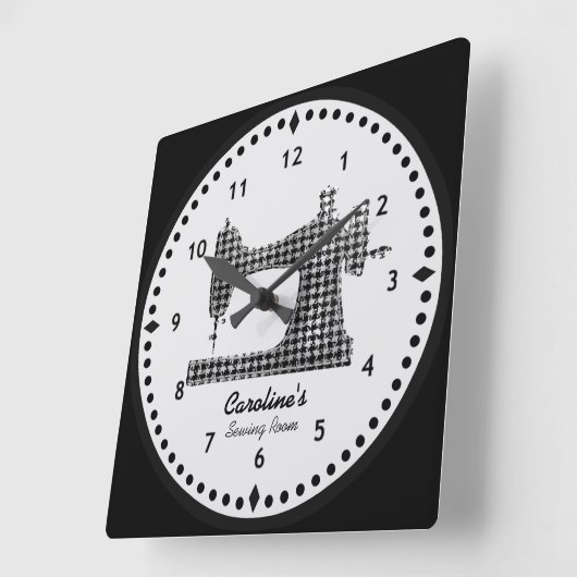 Houndstooth Check Sewing Machine Wall Clock Vierkante Klok (Hoek)
