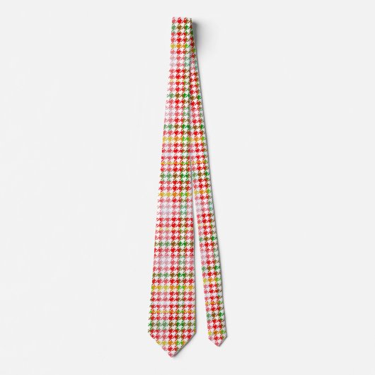 Houndstooth Classic Red Green Yellow Pset Stropdas (Voorkant)