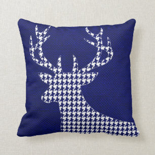Houndstooth Deer Silhouette over Burlap   marine Kussen