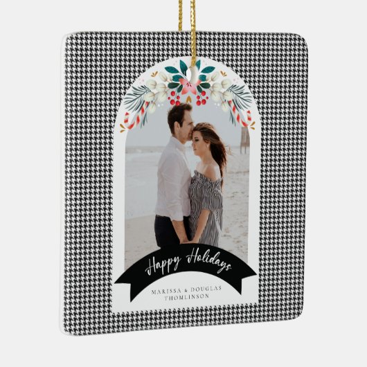 Houndstooth Dome Kerstfeestdag Fotokaart Keramisch Ornament (Rechts)