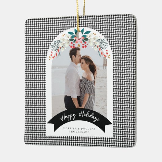 Houndstooth Dome Kerstfeestdag Fotokaart Keramisch Ornament (Links)