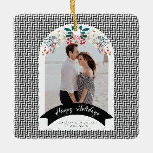 Houndstooth Dome Kerstfeestdag Fotokaart Keramisch Ornament