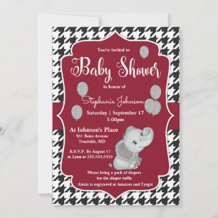 Houndstooth Elephant Baby shower Invitation Kaart