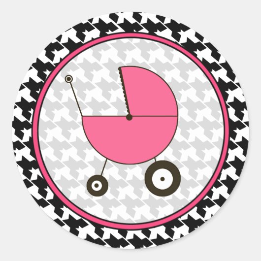 Houndstooth en Roze Baby Carriage Sticker (Voorkant)