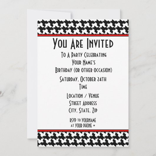 Houndstooth-feestuitnodiging Kaart (Voorkant)