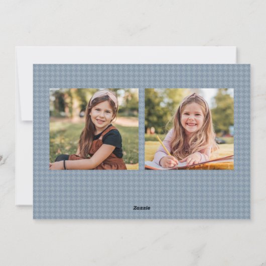 Houndstooth frame light blue three photo Christmas Feestdagenkaart (Achterkant)