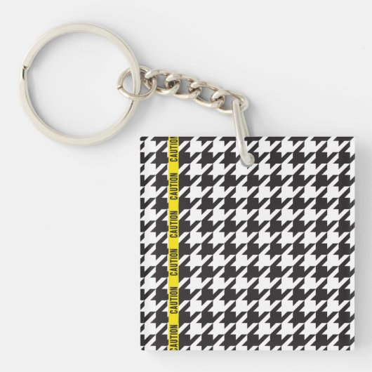 Houndstooth Gewikkeld in Voorzichtigheid Sleutelhanger (voorkant)