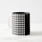 Houndstooth Gewikkeld in Voorzichtigheid Tweekleurige Koffiemok (Voorkant links)