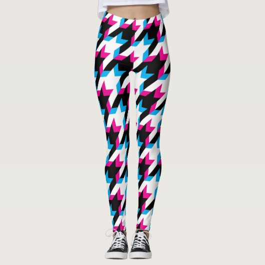 Houndstooth Glitch Blue en Roze Leggings (Voorkant)