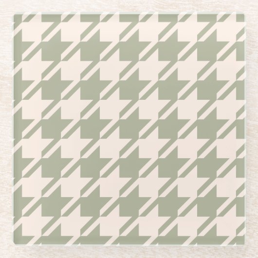 Houndstooth Green+Cream LG Patroon Glazen Onderzetter (Voorkant)