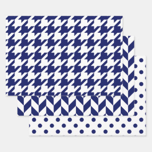 Houndstooth, Herringbone, Dot DIY-kleuren WhBlue Inpakpapier Vel