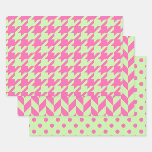 Houndstooth, Herringbone, Stippen DIY Bleekroze Inpakpapier Vel (Set)