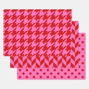 Houndstooth, Herringbone, Stippen DIY Kleur Hot Pk Inpakpapier Vel